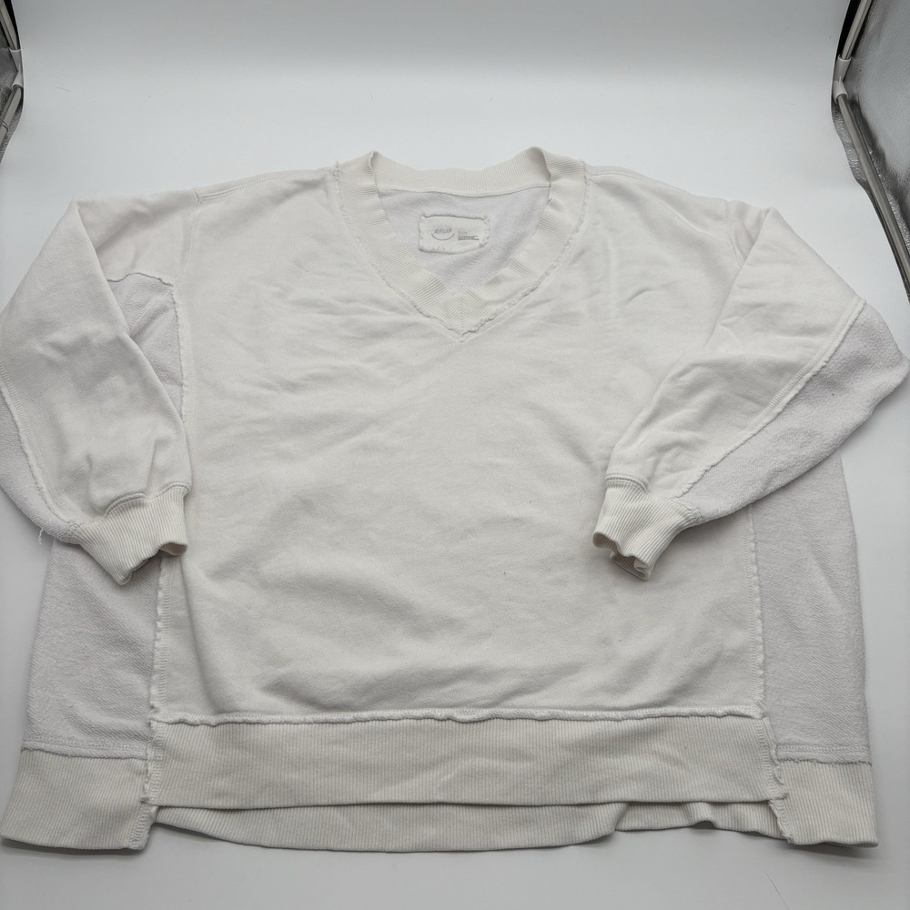 Aerie White Vacay Every Day V-Neck Pullover Sweatshirt Size Medium Slouchy